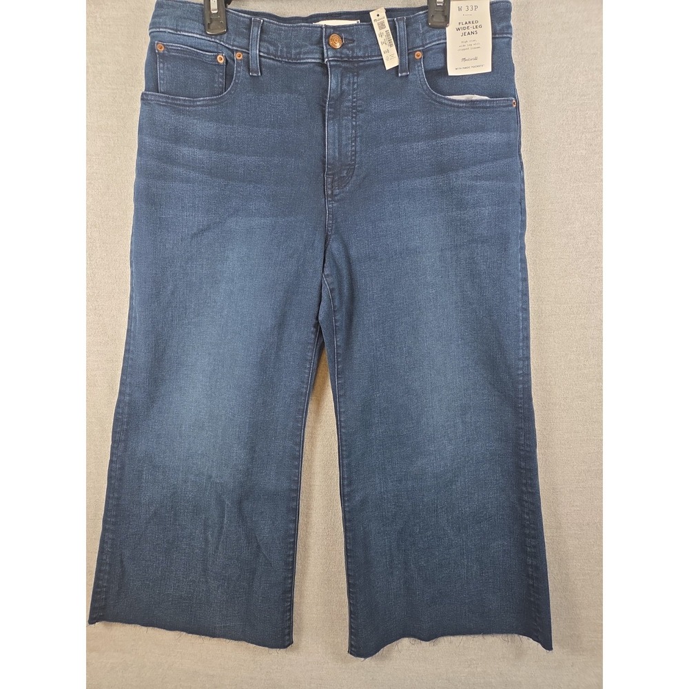 Madewell Flared Wide Leg Crop Jeans 33P Raw Hem High Rise Magic‎ Pockets NEW